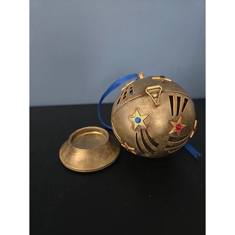 LENOX Brass CRYSTAL‎ MILLENNIUM 2000 JEWELED STARS METAL FRAGRANCE BALL SPHERE